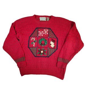Vintage Northern Isles hand embroidered Christmas sweater sz M